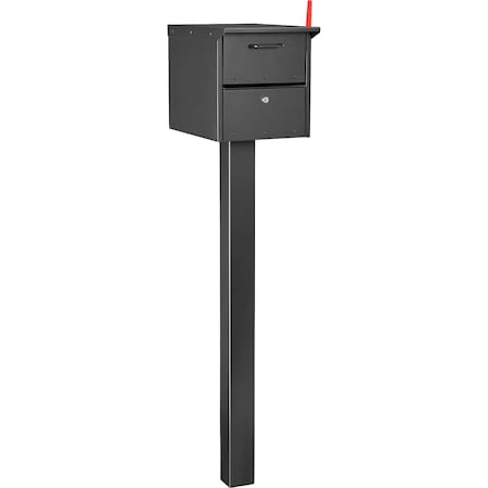 Global Industrial Residential Mailbox Front/Rear Access 12-1/2x13-5/8x18-1/4 48in Ground Post 493411BK